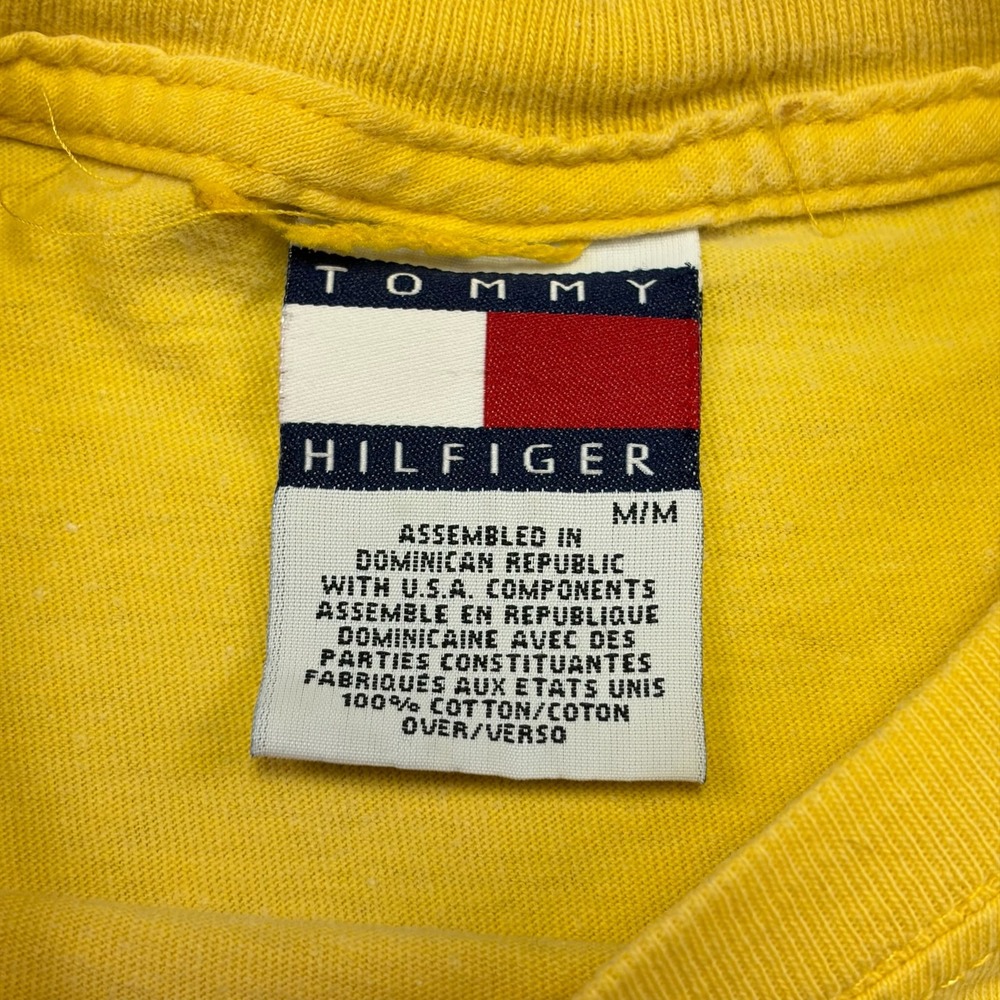 Vintage 90s Tommy Hilfiger Athletics T Shirt Mens Medium Yellow Logo Graphic - Picture 6 of 10